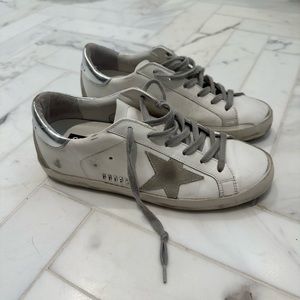 Golden goose super star sneakers with silver heel tab